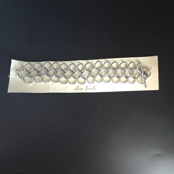 Vintage 80's Lisa Jewels Silver Chain Link Bracelet With Toggle Clasp - Picture 2 of 8